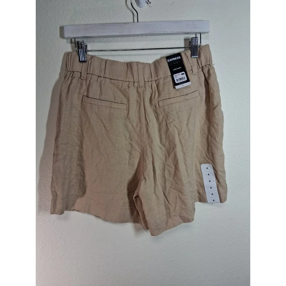 NWT Express Linen Shorts Casual Summer Beach Vacation Beige Size 4 - Picture 3 of 7